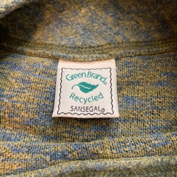 Green Brand Recycled Knit Top Blue Yellow Leaf Button Boho - Picture 3 of 12